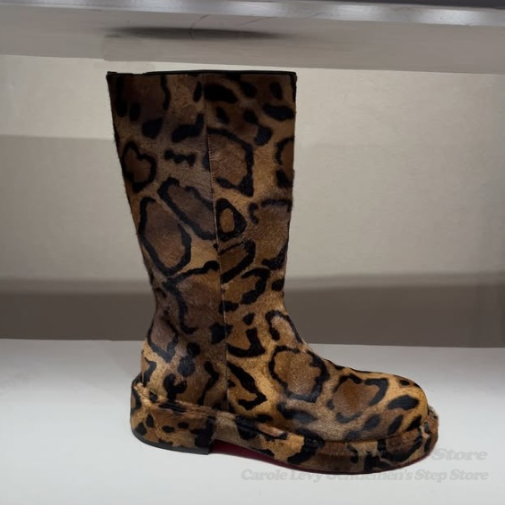 Men'S Shoes Zipper - Brown Suede Leopard Print Mid Calf
