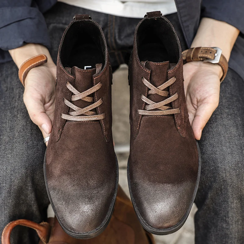 New Cow Suede Ankle Boots Hand - огляд і ціна Men'S Shoes Zipper