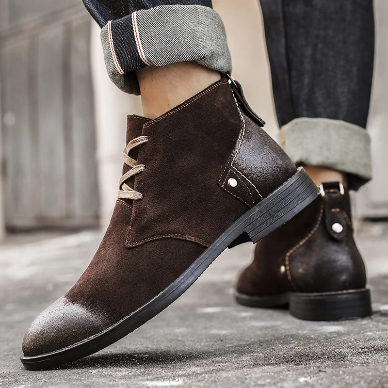 New Cow Suede Ankle Boots Hand - огляд і ціна Men'S Shoes Zipper